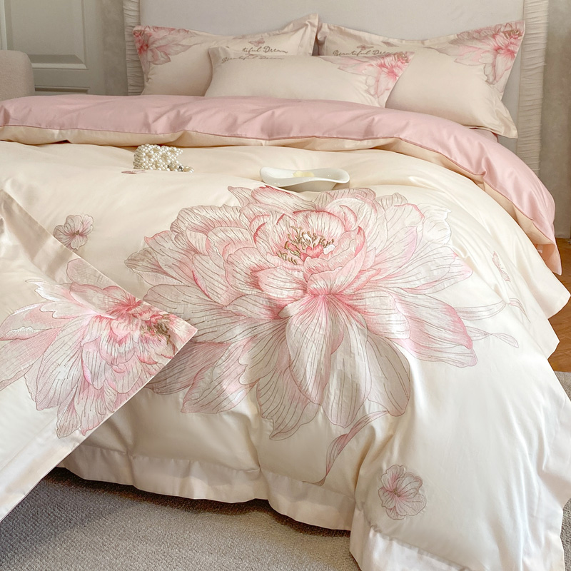 Embroidery Quilt Cover - 1000TC Egyptian Cotton Flowers Embroidery Luxury