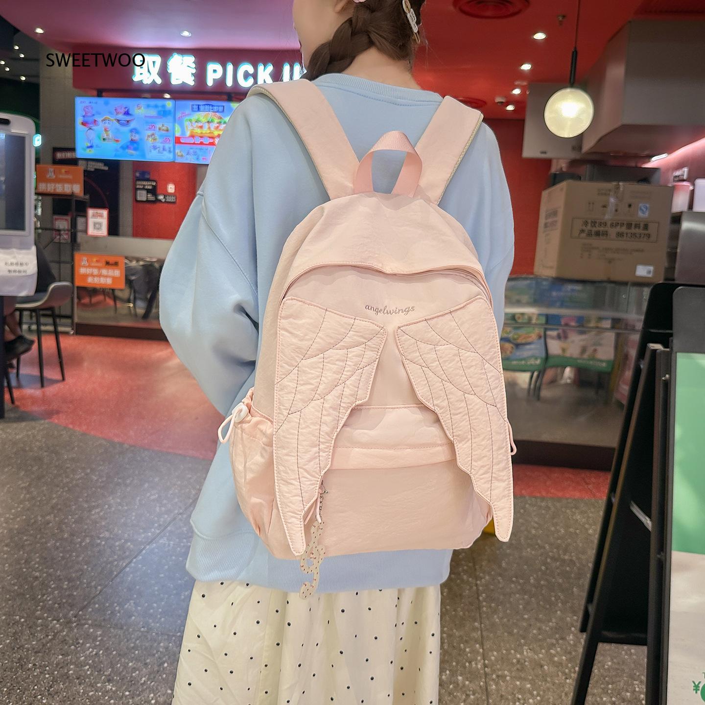 Women Pink Angel Wings Rucksac - Embroidery Quilting 评论和价格