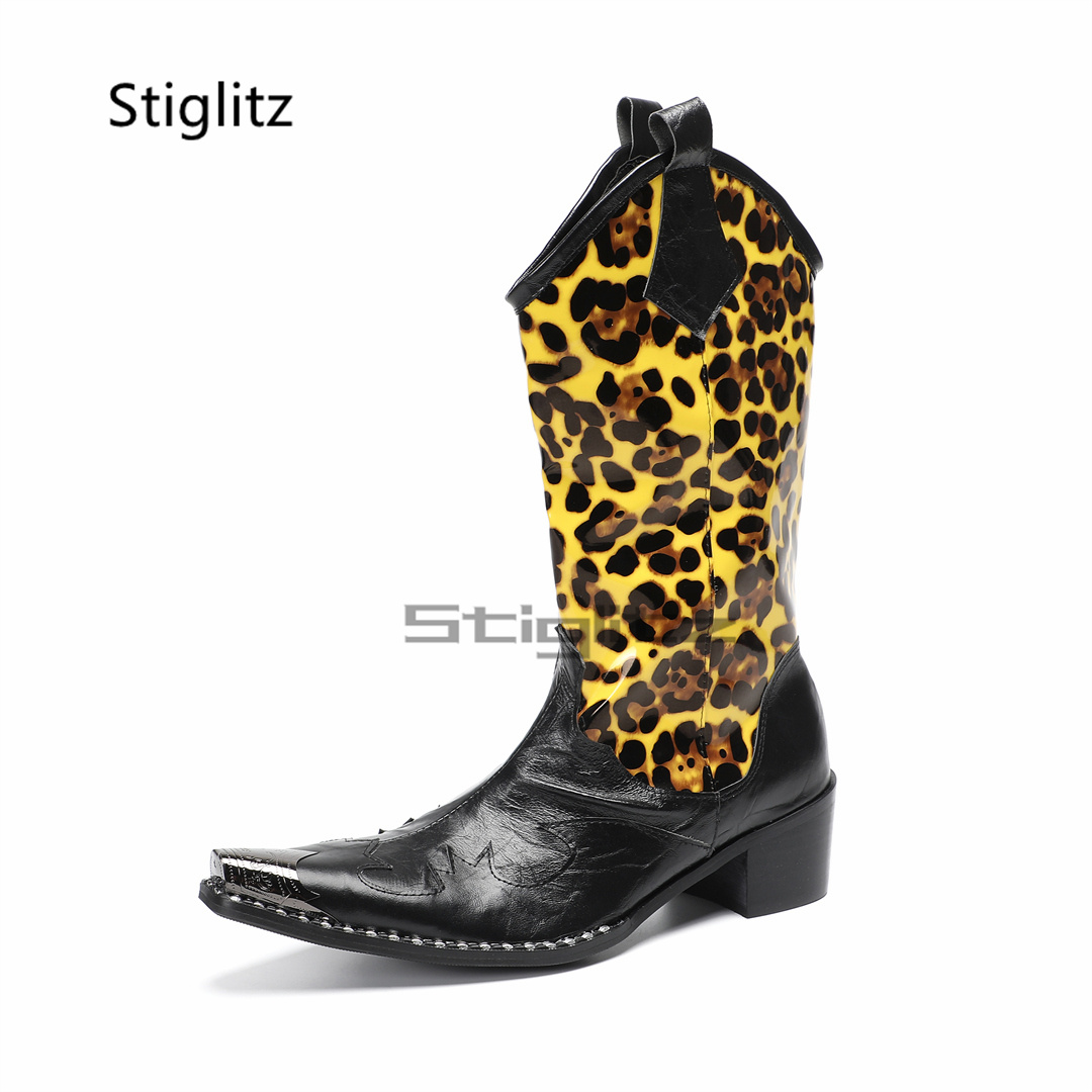 Men's Leopard Print Riding Boo - Embroidery Print 评论和价格