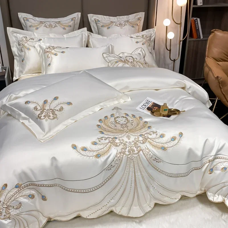 Luxury Gold Feather Embroidery - Embroidery Quilt Cover 评论和价格
