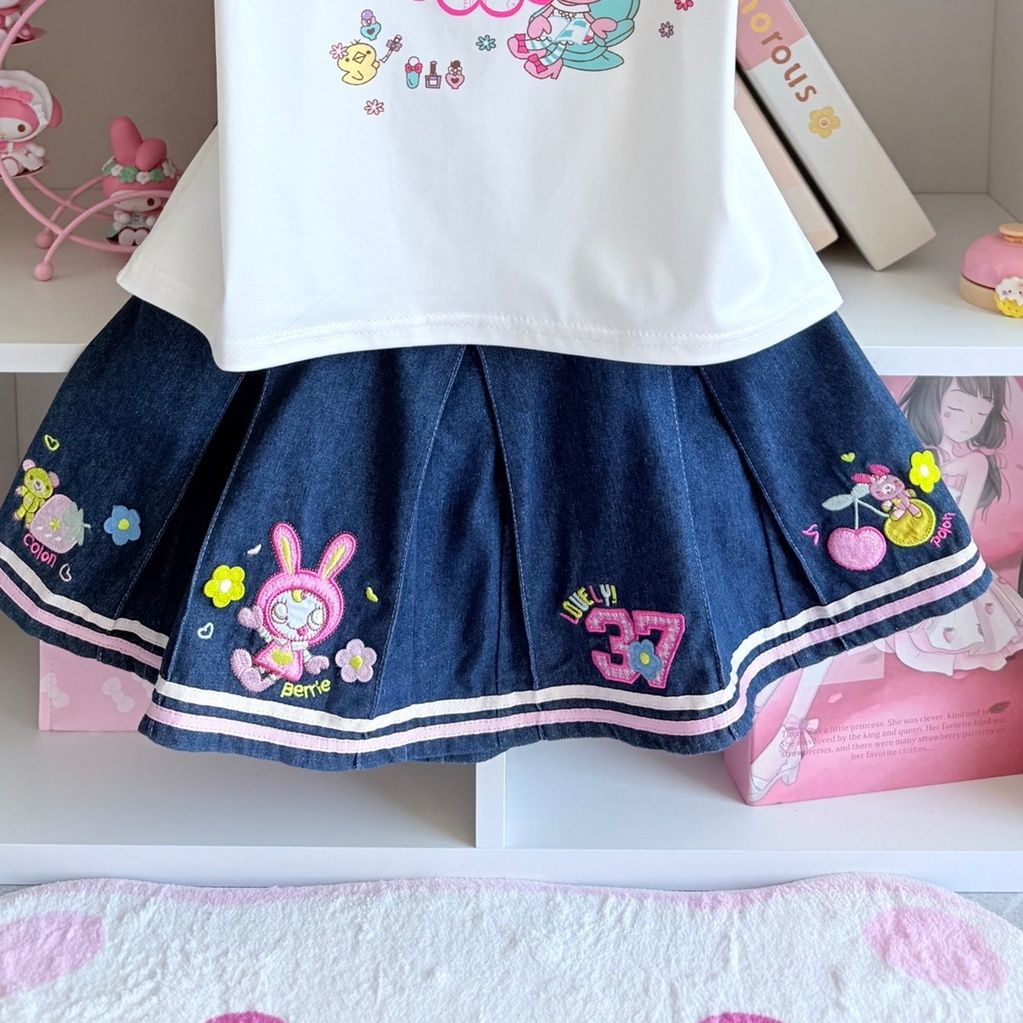 Japanese Sweet Skirt Sets Summ - Embroidery Tshirt 评论和价格