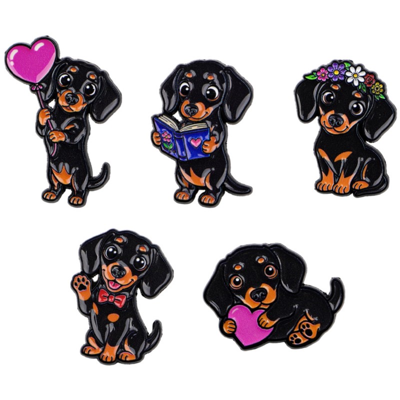 5pcs Cute Dachshund Enamel Pin - Embroidery Wallpaper 评论和价格