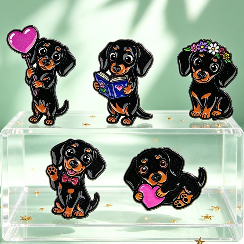 5pcs Cute Dachshund Enamel Pin - Embroidery Wallpaper 评论和价格