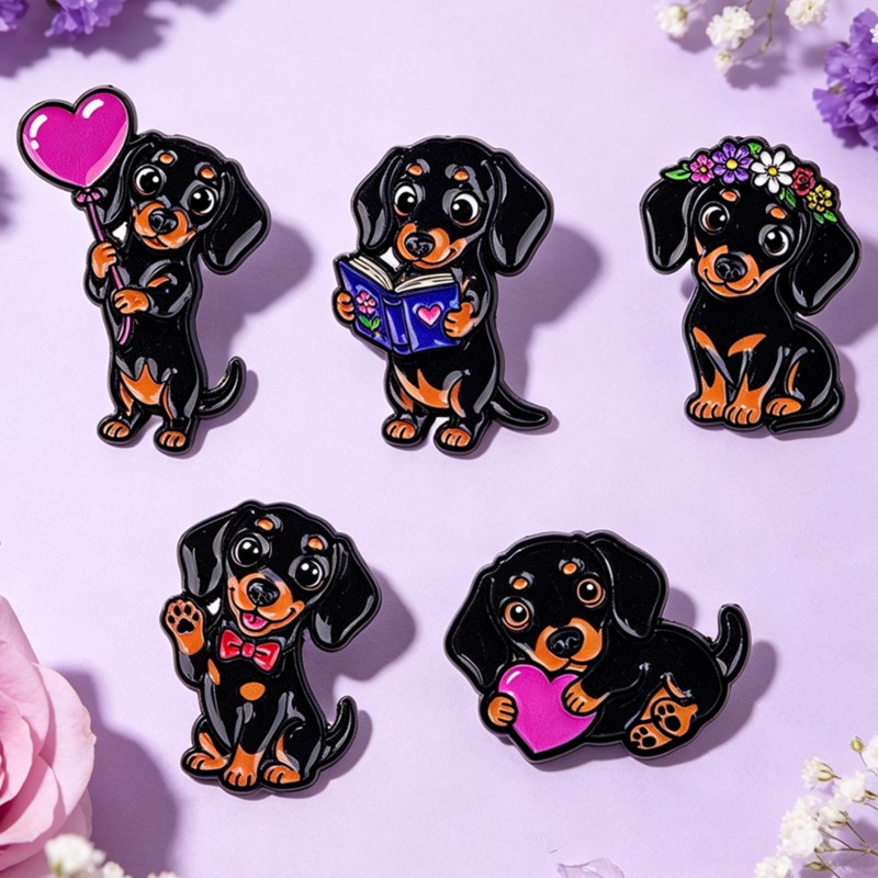 5pcs Cute Dachshund Enamel Pin - Embroidery Wallpaper 评论和价格