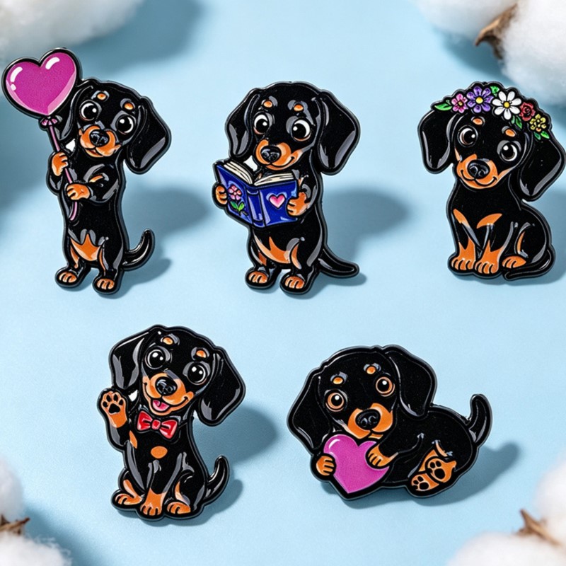 5pcs Cute Dachshund Enamel Pin - Embroidery Wallpaper 评论和价格