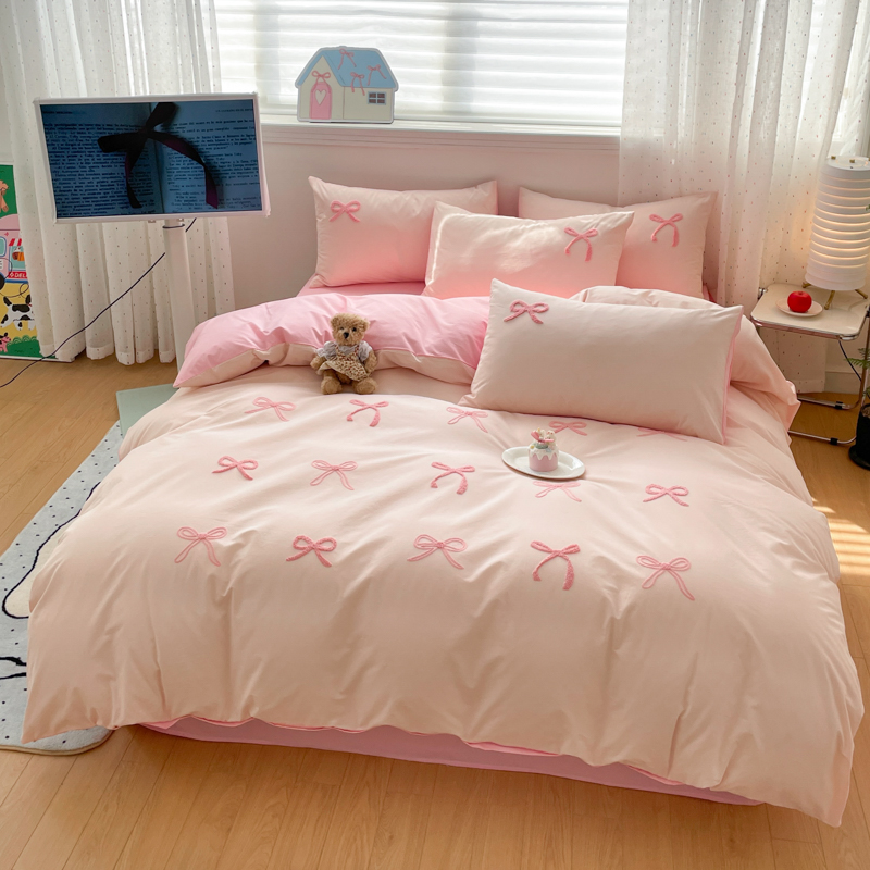 3 Piece Sheet Set  pink bowkno - Embroidery Quilt Cover 评论和价格