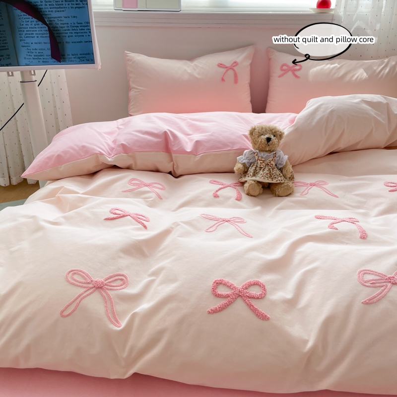 3 Piece Sheet Set  pink bowkno - Embroidery Quilt Cover 评论和价格
