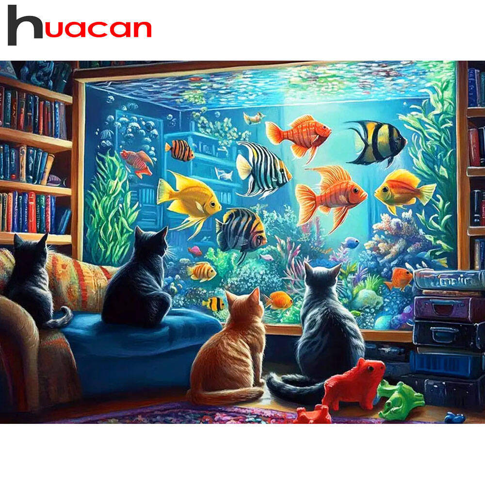 Huacan Cat Animal Diamond Pain - Embroidery Fish 评论和价格