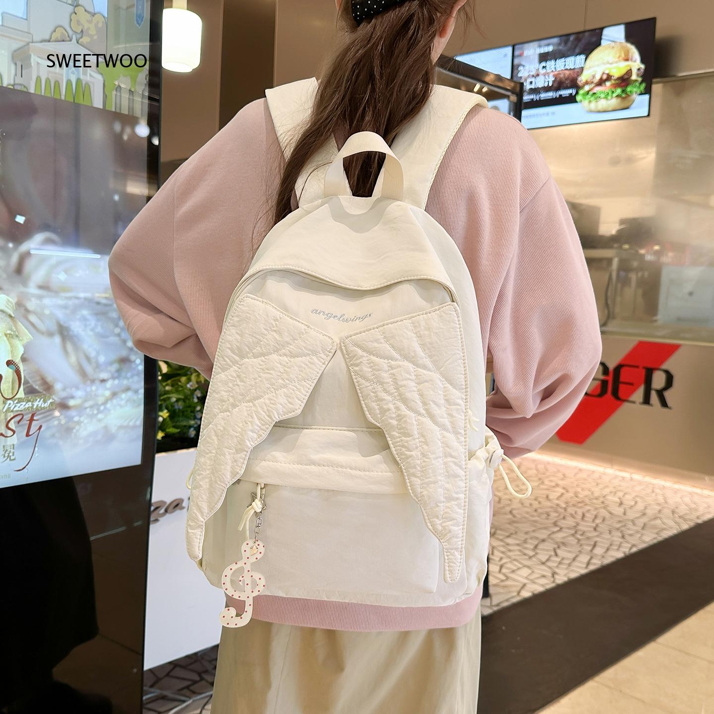 Women Pink Angel Wings Rucksac - Embroidery Quilting 评论和价格