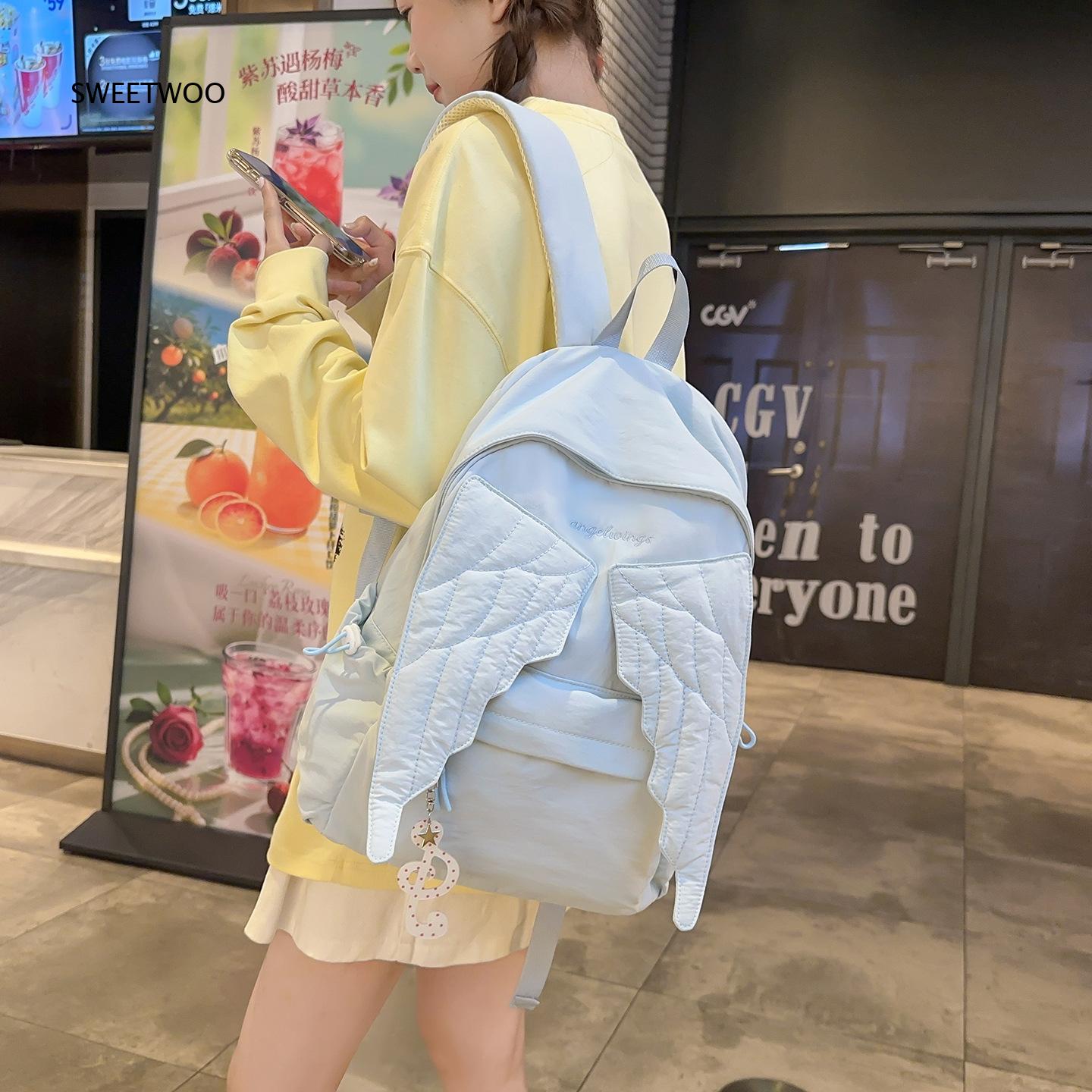 Women Pink Angel Wings Rucksac - Embroidery Quilting 评论和价格