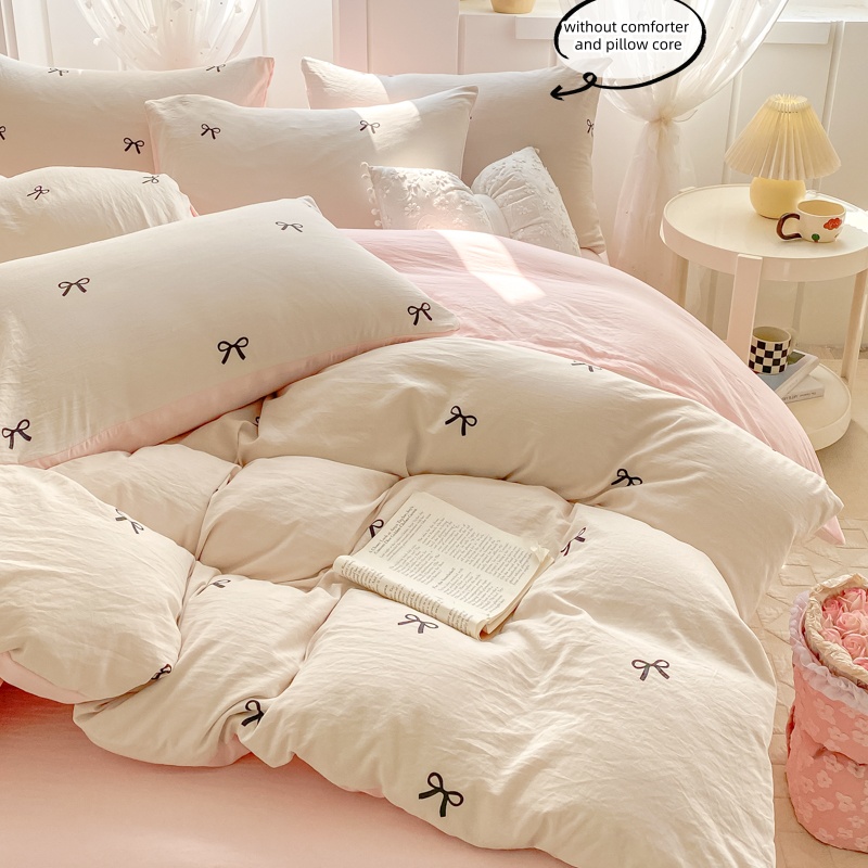 3 Piece Sheet Set  pink bowkno - Embroidery Quilt Cover 评论和价格