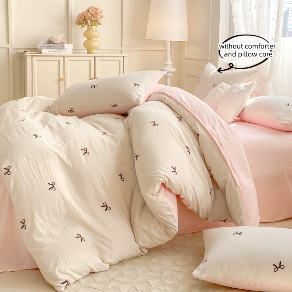 3 Piece Sheet Set  pink bowkno - Embroidery Quilt Cover 评论和价格