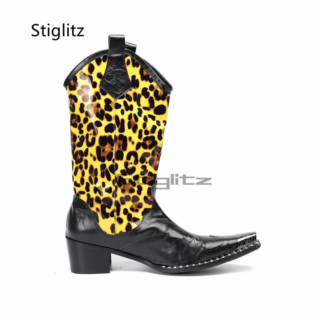 Men's Leopard Print Riding Boo - Embroidery Print 评论和价格