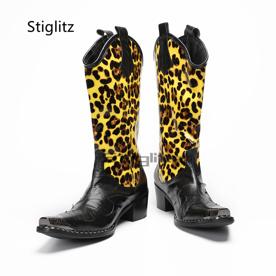 Men's Leopard Print Riding Boo - Embroidery Print 评论和价格
