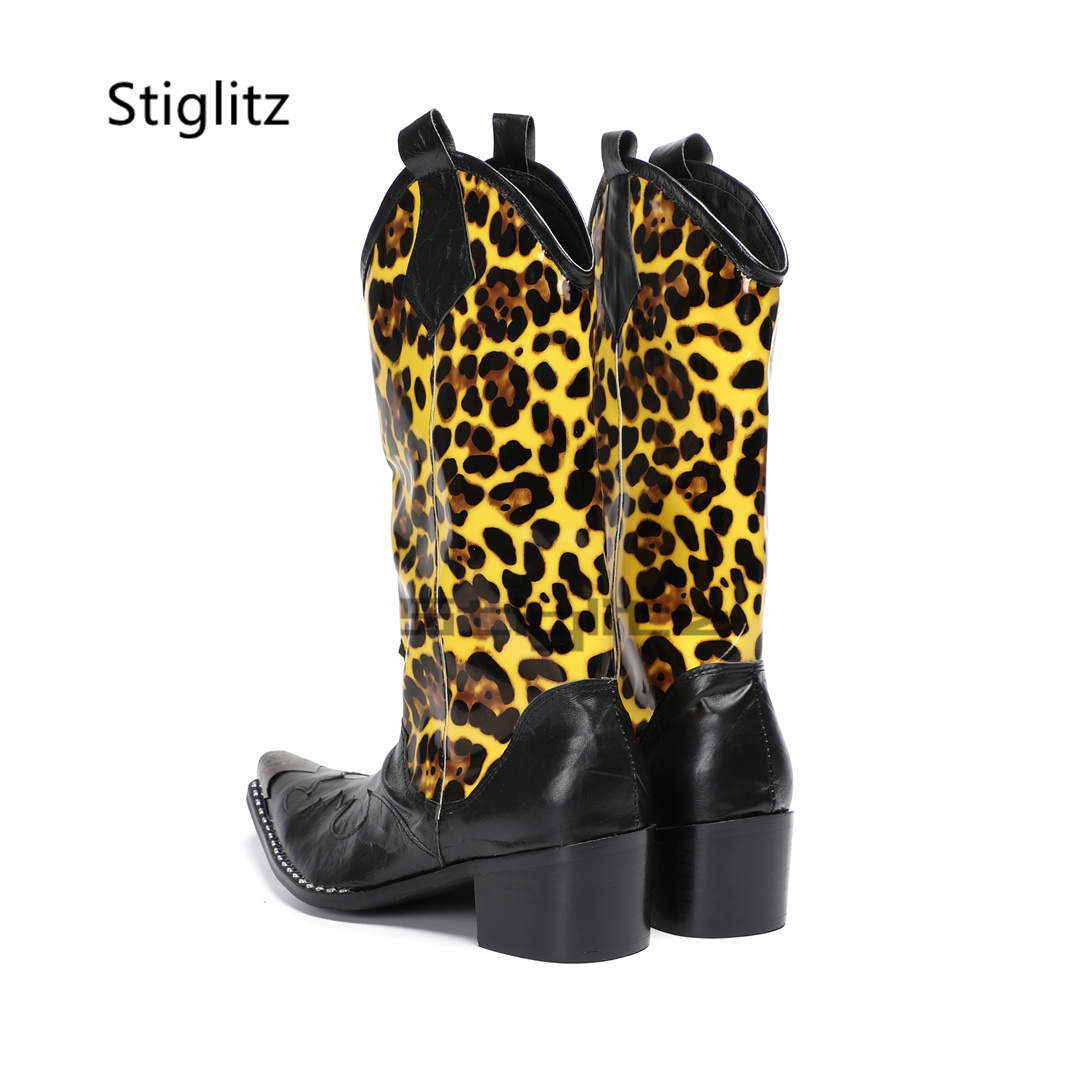 Men's Leopard Print Riding Boo - Embroidery Print 评论和价格