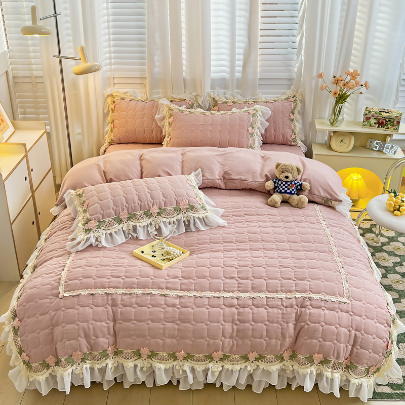 Pink Korean Princess Style Bed - Embroidery Quilt Cover 评论和价格