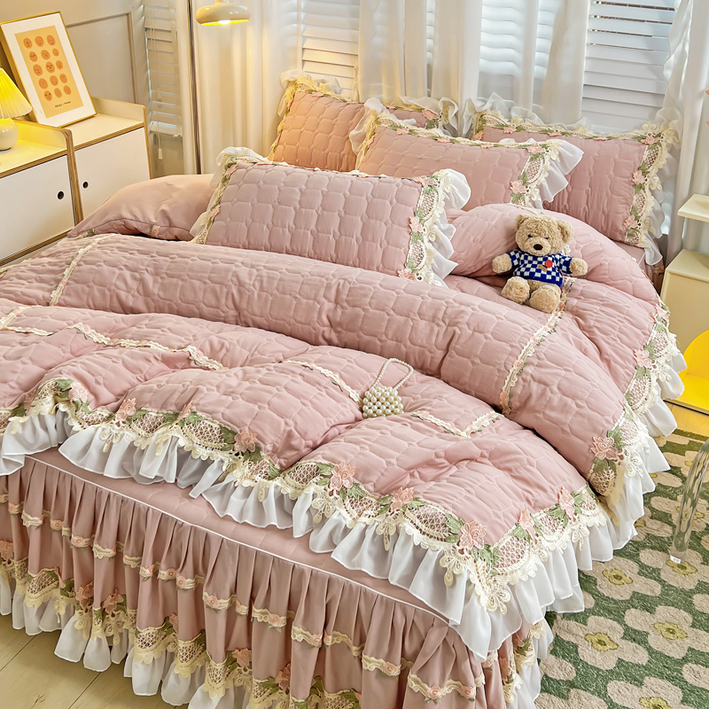 Pink Korean Princess Style Bed - Embroidery Quilt Cover 评论和价格